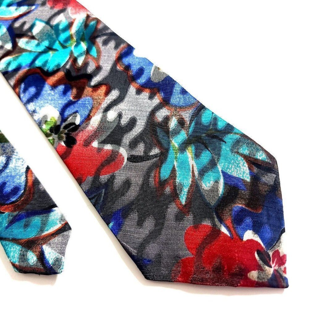Alexander Lloyd Boston Gray Floral Metallic‎ Jacquard Print Long Wide Silk Tie